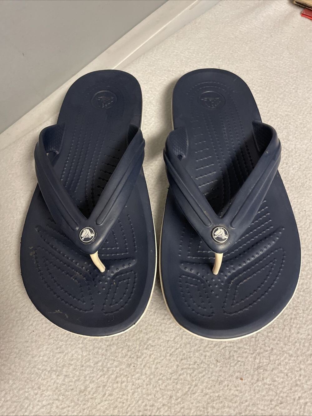 Crocs Crocband Flip Flops Navy Blue Sandals Mens 8 Womens 10 Unisex M8 W10
